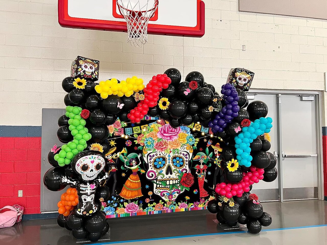 Day of The Dead Backdrop 7x5FT Sugar Skull Flowers(7x5FT: 84x60 inch)